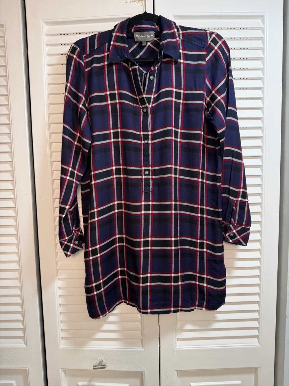 Michael Stars Henley Navy Plaid Shirt Dress